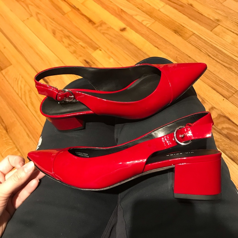 Via Spiga Leather Colorful Glossy Pumps Low Heel Block Point Slingback charol 8👹